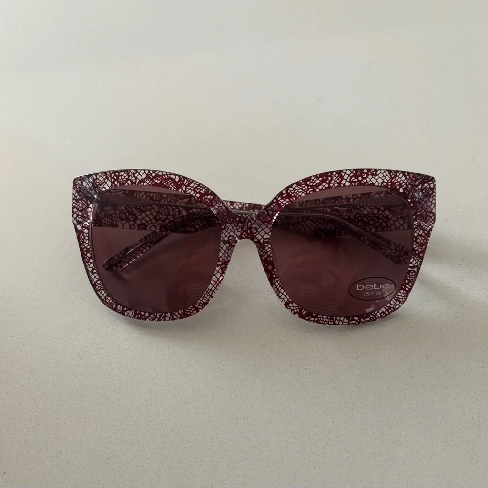 bebe Women's Burgundy Lace Patterned Oversized Sunglasses
